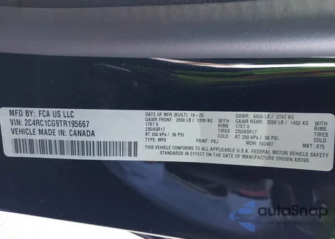 2026 Chrysler Voyager Lx из США, поврежденный, VIN 2C4RC1CG9TR195667